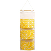 7 x Brand New ZhengYue Cute Linen Fabric Hanging Storage Bag Behind Foldable Wall Door for Storing Small Things in Entryway Toys Jewelry Keys 3 Pockets Yellow - RRP €76.93