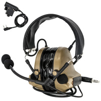 1 x RAW Customer Returns Heatangel Tactical Comta Headset with Gel Orets Sound Pickup Hearing Defender with Kenwood PTT 2 Pin for Airsoft Sports Tan  - RRP €27.6