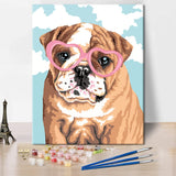 1 x Brand New TISHIRON DIY Oil Painting Set Dog Love Painting by Numbers for Adults Beginners and Children with Brushes Crafts for Living Room Children s Gift Bulldog with Heart-shaped Glasses 16 x 20 Inches - RRP €20.4