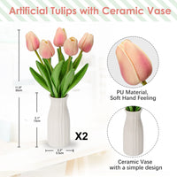 1 x RAW Customer Returns Artificial Flowers Artificial Tulips Flowers Like Real Real Touch Tulips, Height 30 cm, with Ceramic Vase, Decorative Artificial Plant Light Pink  - RRP €25.2