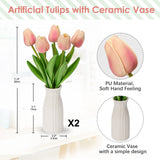 1 x RAW Customer Returns Artificial Flowers Artificial Tulips Flowers Like Real Real Touch Tulips, Height 30 cm, with Ceramic Vase, Decorative Artificial Plant Light Pink  - RRP €25.2