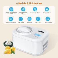 1 x RAW Customer Returns KUMIO Ice Cream Maker with Compressor, Self-Cooling Ice Cream Maker, Frozen Yogurt Maker with LCD Display Timer, Removable Stirrer 1L Bowl Clear Lid, 100W Ice Cream Maker, White - RRP €149.99