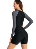 1 x RAW Customer Returns Ecupper Women s One Piece Swimsuit Rash Guard Zip Up Long Sleeves Surfing Swimwear Built in Bra Swimsuits Zip Neoprene Free Black Stripe L - RRP €39.98