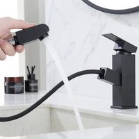 1 x RAW Customer Returns HOMELODY wash basin faucet with pull-out shower square faucet bathroom pull-out black wash basin faucet bathroom mixer tap single lever mixer bathroom faucet - RRP €59.99