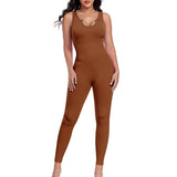 3 x Brand New Aerides Jumpsuit Women s Ribbed Long Sleeveless Yoga Bodysuit One-Piece Stretch Bodycon Playsuits Tight Jumpsuit Tracksuit Sexy Workout Sports Romper Coffee, L  - RRP €60.48