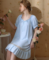 1 x RAW Customer Returns Nanxson Women s Nightdress Short Sleeve Sleepwear Summer Lace Vintage Night Dress Pajamas XL, Blue-83  - RRP €26.7