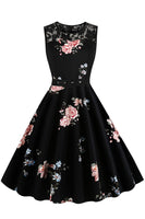 1 x RAW Customer Returns AXOE ladies vintage dress 50s rockabilly belt black with flowers F04, size 38, L - RRP €36.99