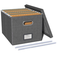 1 x RAW Customer Returns Okydoky storage boxes with lids, hanging file box made of fiberboard and paper in a stylish linen look, suitable for home and office, file and toy storage box, FG Dark Gray.DE - RRP €21.99