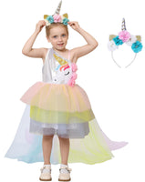 1 x RAW Customer Returns Tacobear Unicorn Costume Children s Unicorn Princess Dress with Long Train and Unicorn Headband Colorful Tulle Tutu Halloween Costume Carnival Cosplay for Girls Gifts 110, 3-4 Years  - RRP €18.14