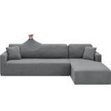 1 x RAW Customer Returns CHELZEN Elastic Peninsula Sofa Cover, 2-Piece Couch Cover Left Right Corner, Chaise Longue Sofa Throws with Two Pillowcases, L Shape Peninsula Sofa Covers 3 Seater 3 Seater, Light Grey  - RRP €58.99