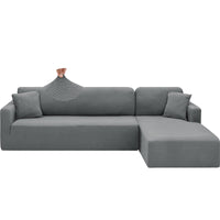 1 x RAW Customer Returns CHELZEN Elastic Peninsula Sofa Cover, 2-Piece Couch Cover Left Right Corner, Chaise Longue Sofa Throws with Two Pillowcases, L Shape Peninsula Sofa Covers 3 Seater 4 Seater, Light Grey  - RRP €57.22