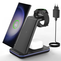 1 x RAW Customer Returns JoyGeek 3 in 1 Inductive Charging Station for Samsung, Wireless Charger for Samsung S24 S23 S22 S21 Z Flip Fold, Induction Charger for Galaxy Watch Ultra 7-4, Wireless Charger for Galaxy Buds-Black - RRP €36.98