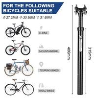 1 x RAW Customer Returns Bicycle seat post, suspension seat post with 27.2 30.9 31.6 x 400 mm diameter, seat post suspended from aluminum alloy for e-bike, MTB, downhill, trekking city bike 27.2 mm black  - RRP €35.99