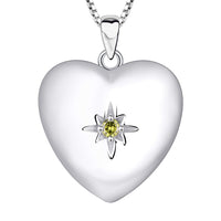 1 x RAW Customer Returns JO WISDOM Necklace Photo Locket Heart Silver 925,Chain Pendant Polar Star with 3A Zirconia August Birthstone Peridot Color,Jewelry for Women - RRP €89.7