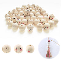 4 x Brand New badaren 20mm wooden balls with hole, 50 pieces wooden beads with face angel, round wooden beads natural with 4.5mm hole, smile face wooden beads for DIY bracelet necklace jewelry - RRP €40.56