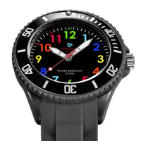 1 x RAW Customer Returns Alienwork Kids Learning Watch Children s Watch Boys Girls Black Silicone Strap Multicolored Children s Watch Waterproof 5 ATM Time Learning - RRP €23.59