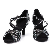 1 x RAW Customer Returns Syrads Women s Professional Latin Dance Shoes Open Toe Salsa Bachata Dance Shoes Glitter Rhinestone Salsa Latin Dance Shoes,Black 7.5cm Heel,41 EU - RRP €57.29