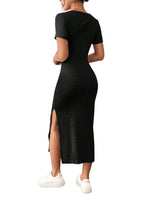 1 x RAW Customer Returns GORGLITTER Figure-hugging dress with slit women s dresses short sleeve summer midi dress pencil dress casual dress T-shirt dress black L - RRP €27.22