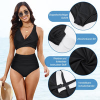 1 x RAW Customer Returns JASAMBAC High Waist Bikini Women Set Tummy Control Swimsuit, Twsit Cross Push Up Bikini Top And High Waist Bikini Bottoms, Soft High Quality Swimwear Swimsuits For Beach - RRP €32.27