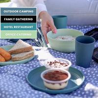 1 x RAW Customer Returns Bugucat tableware set 18 pieces, camping tableware set made of plastic, reusable camping tableware, camping tableware set for 4 people, unbreakable 4 serving plates, 6 bowls, 4 cups, 4 cutlery set - RRP €25.2