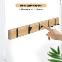 1 x RAW Customer Returns ANVODE Hook Rail Coat Hooks Wood, Bamboo Coat Rack Foldable Wall Coat Rack with 5 Movable Hooks for Jackets, Hats and Handbags 42cm  - RRP €17.99