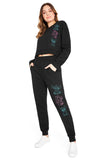 1 x RAW Customer Returns DISNEY Women s Cropped Tracksuit, Crop Top Sweatshirt and Trackpants Set XL, Black  - RRP €31.78