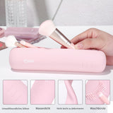 1 x Brand New MSQ Make Up Organizer, Silicone Cosmetic Bag, Magnetic Closure Silicon Portable Cosmetic Face Brushes Holder Portable Travel Make Up Brush Holder, Makeup Brush Organizer Pink  - RRP €10.07