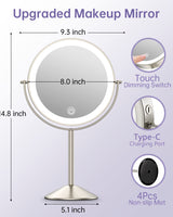 1 x RAW Customer Returns Gospire 8 inch Rechargeable Cosmetic Mirror with Light, 3 Colors Dimmable LED, 1X 10X Double-Sided Magnification Makeup Mirror, 360 Swivel Makeup Mirror for Travel at Home, Matte Nickel - RRP €53.44