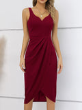 1 x RAW Customer Returns Missufe Women s Elegant Cocktail Party Dress Rockabilly Bodycon Vintage Wrap Dress Burgundy M - RRP €47.99