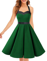 1 x RAW Customer Returns DRESSTELLS Vintage Dress Women Halterneck 1950s Retro Rockabilly Dresses Petticoat Pleated Skirt Cocktail Formal Dresses Green Black M - RRP €35.99