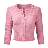 1 x RAW Customer Returns Vertvie Women s Bolero Short Cardigan 3 4 Sleeve Cardigan Elegant Jacket Round Neck Knit Cardigan with Button M, Light Pink  - RRP €35.99