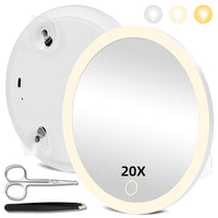 1 x RAW Customer Returns JADAZROR 20X Magnifying Mirror with Lights, 15cm Magnifying Travel Mirror, Rechargeable Lighted Magnifying Mirror, Portable 20X Travel Magnifying Mirror - RRP €22.99