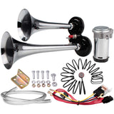 1 x RAW Customer Returns FARBIN Car Horn 12V 150db Super Loud Air Horn, Chrome Zinc Dual Trumpet Air Horn, Truck Horn with Compressor Wire Harness and Button, for All 12V Vehicles 12V, Double Tube Air Horn with Button  - RRP €44.36