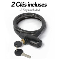 1 x RAW Customer Returns FISHTEC - Anti-theft bicycle lock with alarm - Cable for bicycle, motorcycle, lock - Alarm 95 decibels - Works with batteries - Comes with two keys - Length 62 CM - Cable 2 CM - Black - RRP €19.99