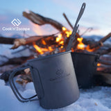 1 x RAW Customer Returns COOK N ESCAPE Titanium 375ml Camping Mug Open Fire Pot with Foldable Handles for Outdoor Backpacking  - RRP €25.95