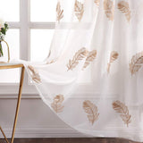 1 x RAW Customer Returns MIULEE voile curtain sheer flowers with feather embroidery curtains with eyelets transparent eyelet curtain window curtain for living room bedroom set of 2 140 x 175 cm W x H feather brown - RRP €29.74