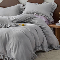 1 x RAW Customer Returns AShanlan Ruffle bed linen set 200 x 200 cm, 3-piece microfibre duvet cover 200 x 200 plain gray with 2 pillowcases 80 x 80, grey - RRP €39.99