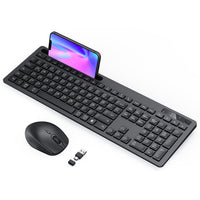 1 x RAW Customer Returns seenda Wireless mouse and keyboard with 2-1 USB A C receiver, wireless keyboard and mouse with mobile phone holder, wireless keyboard with mouse DE layout for Mac OS Windows, laptop tablet PC, black - RRP €25.2