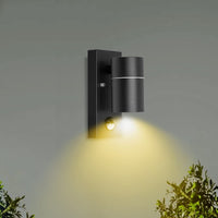 1 x RAW Customer Returns Unikcst LED outdoor light with motion detector IP44 Modern GU10 outdoor lamp Black Matt wall lamp outside 230V incl. 1x 5W GU10 warm white 3000K bulb, 1 piece - RRP €50.22