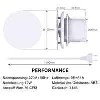 1 x RAW Customer Returns HUGOOME bathroom fan 100mm, exhaust fan 95m h with anti-return check valve, 12W window and wall fan for kitchen, bathroom, greenhouse and garage - RRP €29.75