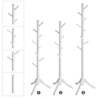 1 x RAW Customer Returns VASAGLE Coat Rack on Feet, Wooden, Tree Shape, 8 Hooks, 4 Adjustable Heights, for Clothes, Hats, Bags, Entryway, Living Room, Bedroom, Office, White RCR60WT - RRP €31.99