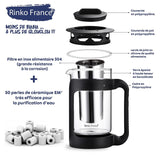 1 x RAW Customer Returns Rinko France Set of 3 Water Carafes 1.5L with 50 Ceramic Beads EM 100 Organic Purification Natural Purification of Drinking Water with Elegant Bamboo Tongs and E-Book - RRP €34.0