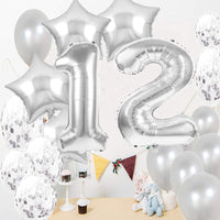 1 x RAW Customer Returns 12th Birthday Party Supplies Balloons Silver Number 12 Mylar Balloon Latex Balloon Decoration Great Cute 12th Birthday Gift for Girls Photo Props - RRP €21.16