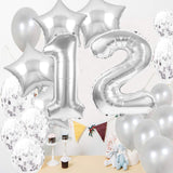 1 x RAW Customer Returns 12th Birthday Party Supplies Balloons Silver Number 12 Mylar Balloon Latex Balloon Decoration Great Cute 12th Birthday Gift for Girls Photo Props - RRP €21.16