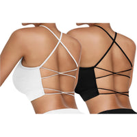 1 x RAW Customer Returns Vertvie Women s Sports Bra Padded Crossback Yoga Sports Bra Spaghetti Straps Back Crossed Ribbed Bustier Without Underwire Breathable Bra with Removable Cups 2pc Black White, M  - RRP €20.14