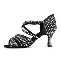 1 x RAW Customer Returns Syrads Women s Professional Latin Dance Shoes Open Toe Salsa Bachata Dance Shoes Glitter Rhinestone Salsa Latin Dance Shoes,Black 7.5cm Heel,41 EU - RRP €57.29