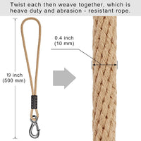 1 x RAW Customer Returns BeneLabel Hanging Rope, 0.5M Hammock Swing Strap Attachment Suspension Cord with Hook 400lbs for Outdoor Tree Hanging Chair Playground Set, 2500lbs, 10mm Diameter, Natural - RRP €19.99