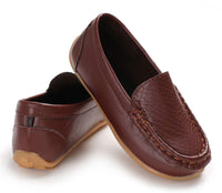 1 x RAW Customer Returns Vorgelen Unisex Kids Moccasins Soft Leather Low Shoes Boys Girls Non-Slip Loafers Slippers Flat First Walker Shoes Boat Shoes Oxfords Brown 20 EU Manufacturer Size 21 - RRP €25.99