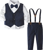 1 x RAW Customer Returns mintgreen Boy Clothes Formal Wedding Suit Gentleman Waistcoat Outfit Baptism Suspenders Bow Tie Set, Navy, 3-4 Years, 110 - RRP €37.39