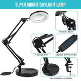 1 x RAW Customer Returns HJZ LED Magnifying Lamp, Workplace Lamp, 8 Diopter Magnifying Glass with Light - with Clamp Stand, Swivel Arm, Dimmable, 3 Color Modes, Magnifying Glass for Reading, Crafts - 8x Magnification Black  - RRP €44.29